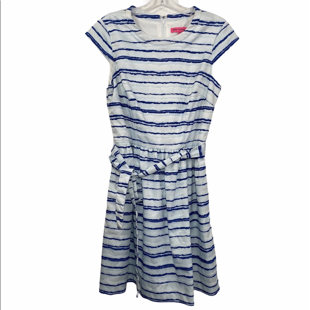 D50 Betsey Johnson Size 8 Blue & White Stripe Dress